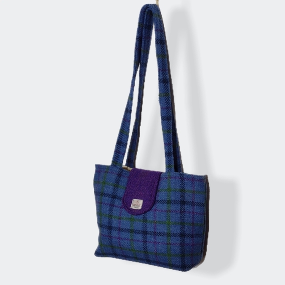 Harris Tweed Handbag Shoulder Bag 12 inch Hand Woven Blue Purple - Picture 10 of 10